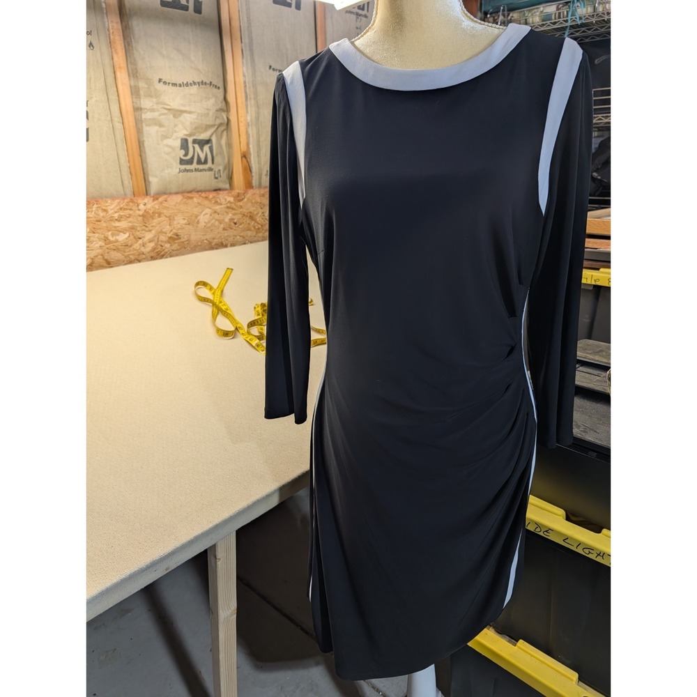 Lauren R Lauren Women's Dress Size XL Black With White Trim Lined Long Sleeves
